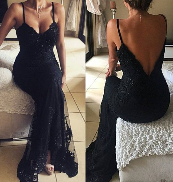 Schwarz Abendkleider Lang Günstig Spitze Meerjungfrau Abiballkleider Abendmoden-babyonlinedressde