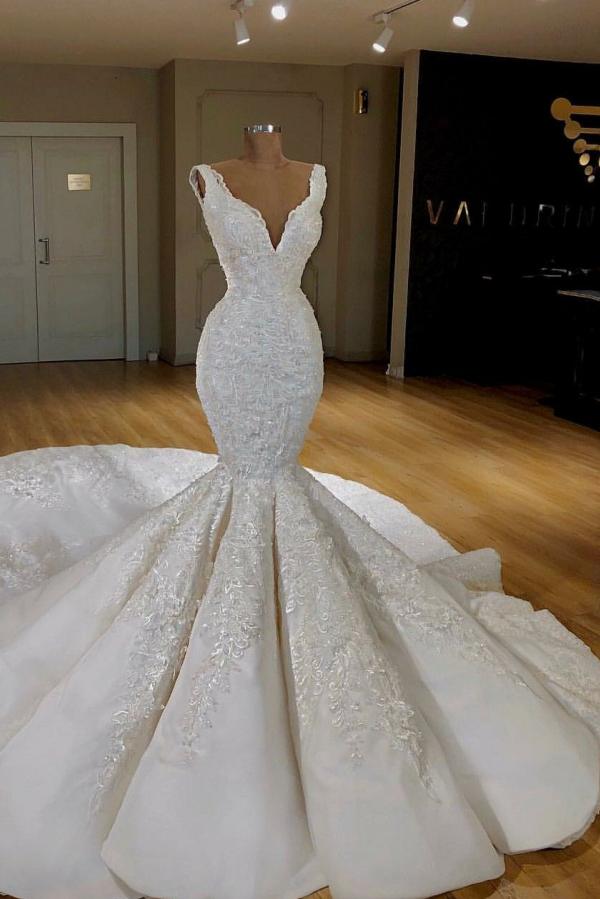 Designer Brautkleider Weiß Mit Spitze Meerjungfrau Hochzeitskleider Günstig Online-babyonlinedressde