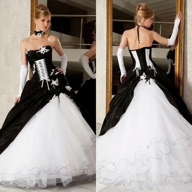 Elegante Schwarz Weiße Brautkleider A Linie Hochzeitskleider Online
