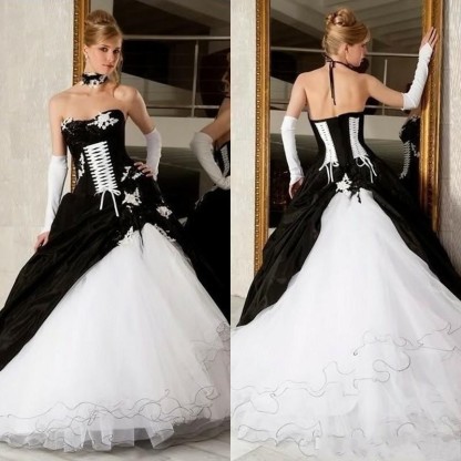 Elegante Schwarz Weiße Brautkleider A Linie Hochzeitskleider Online