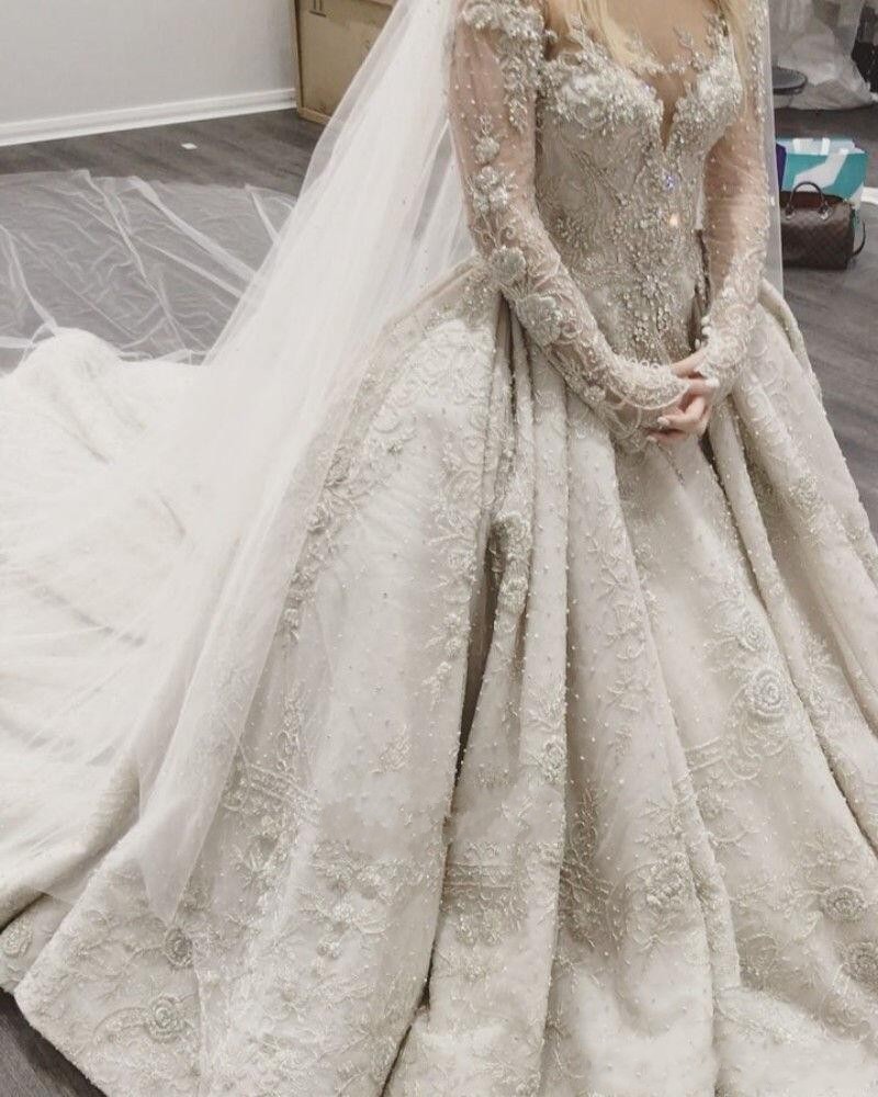 Luxus Brautkleider Mit Ärmel A Linie Hochzeitskleider Spitze Kaufen