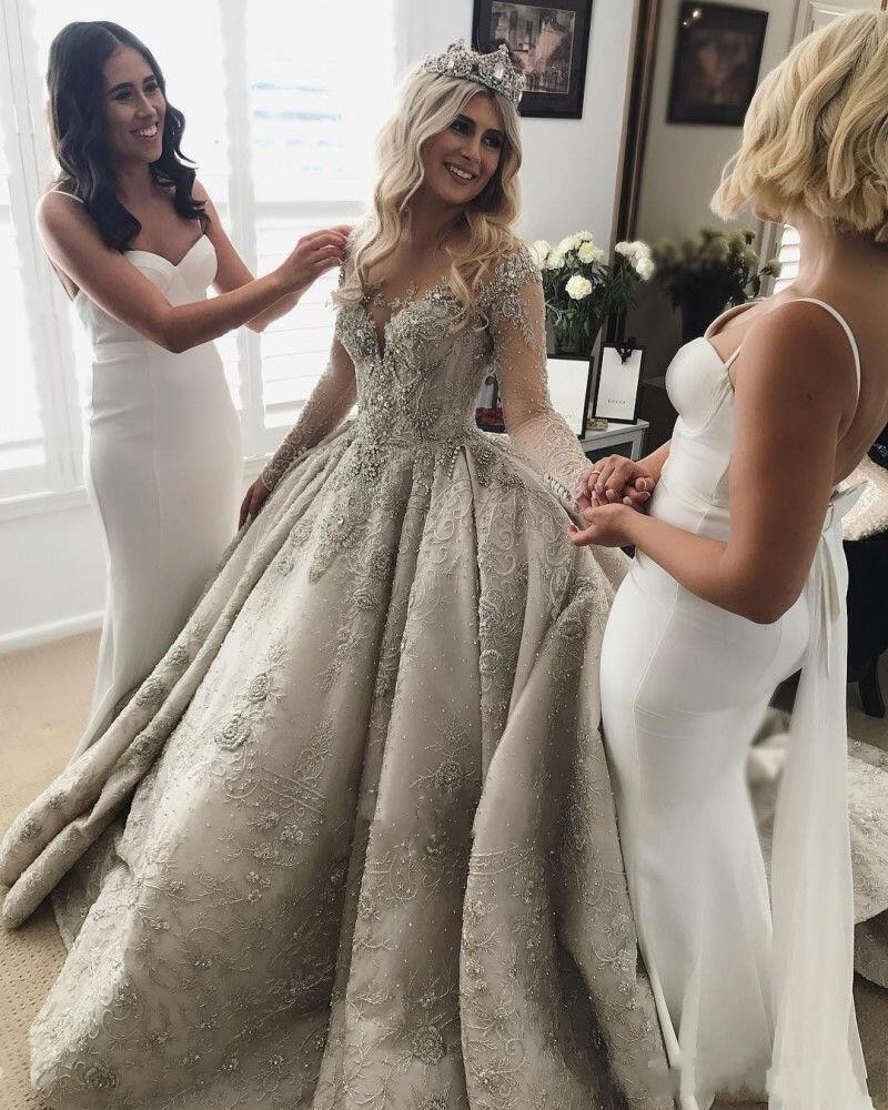 Luxus Brautkleider Mit Ärmel A Linie Hochzeitskleider Spitze Kaufen