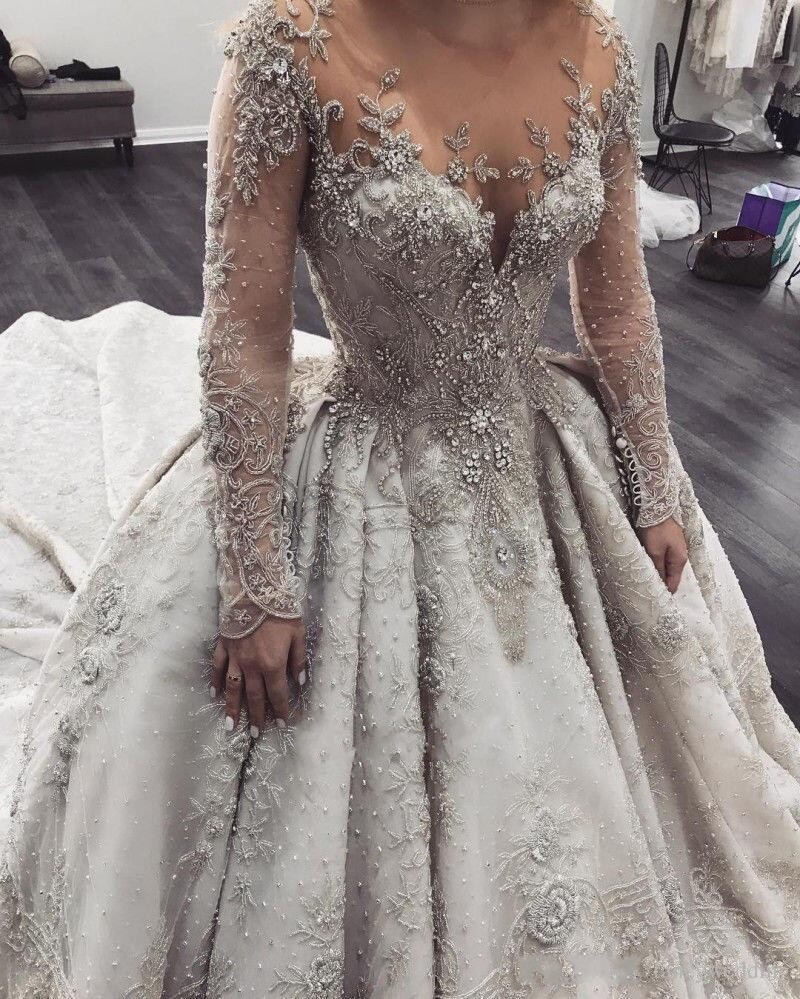 Luxus Brautkleider Mit Ärmel A Linie Hochzeitskleider Spitze Kaufen