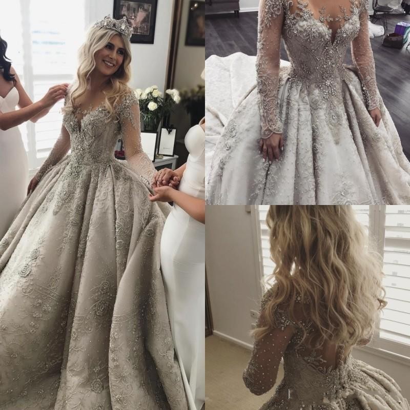 Luxus Brautkleider Mit Ärmel A Linie Hochzeitskleider Spitze Kaufen