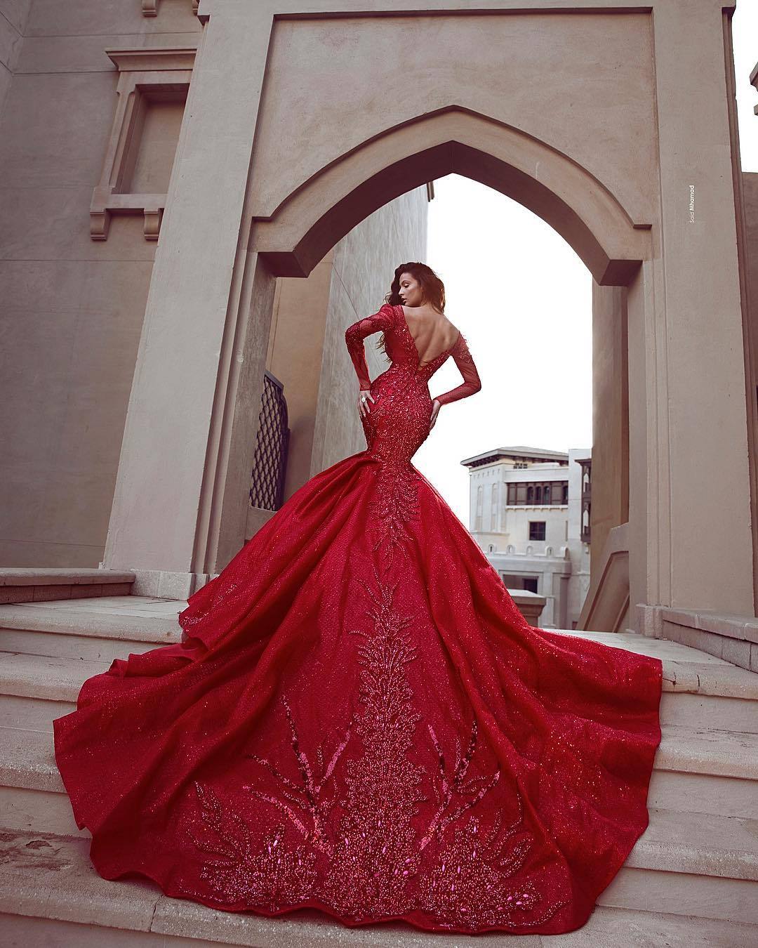 Fashion Rote Abendkleider Lang Günstig | Abendkleid Mit Ärmel