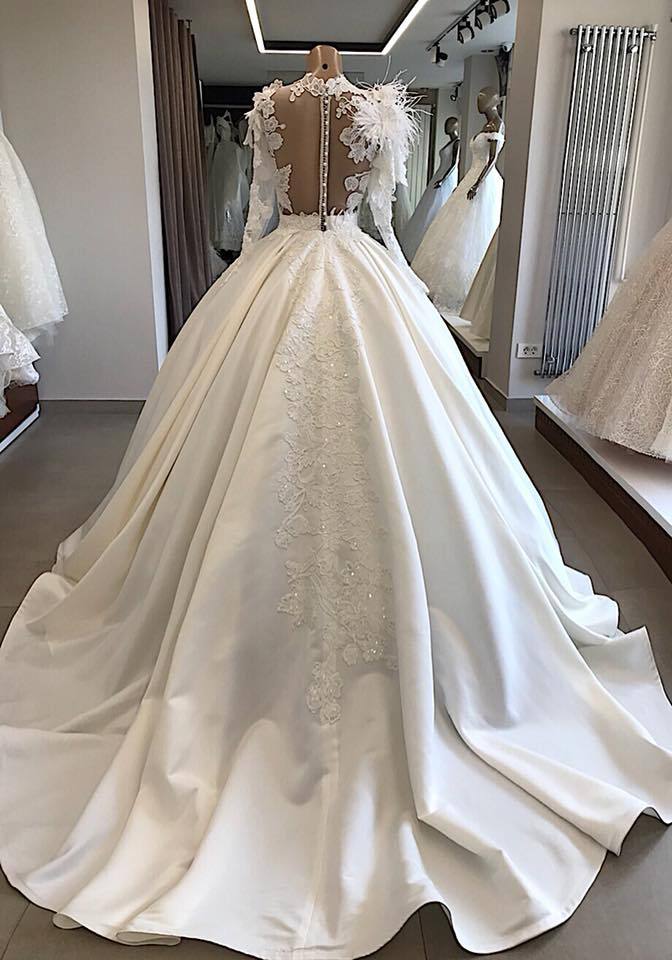 Modern Brautkleid Mit Ärmel | Prinzessin Hochzeitskleid Mit Federn