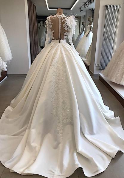 Modern Brautkleid Mit Ärmel | Prinzessin Hochzeitskleid Mit Federn