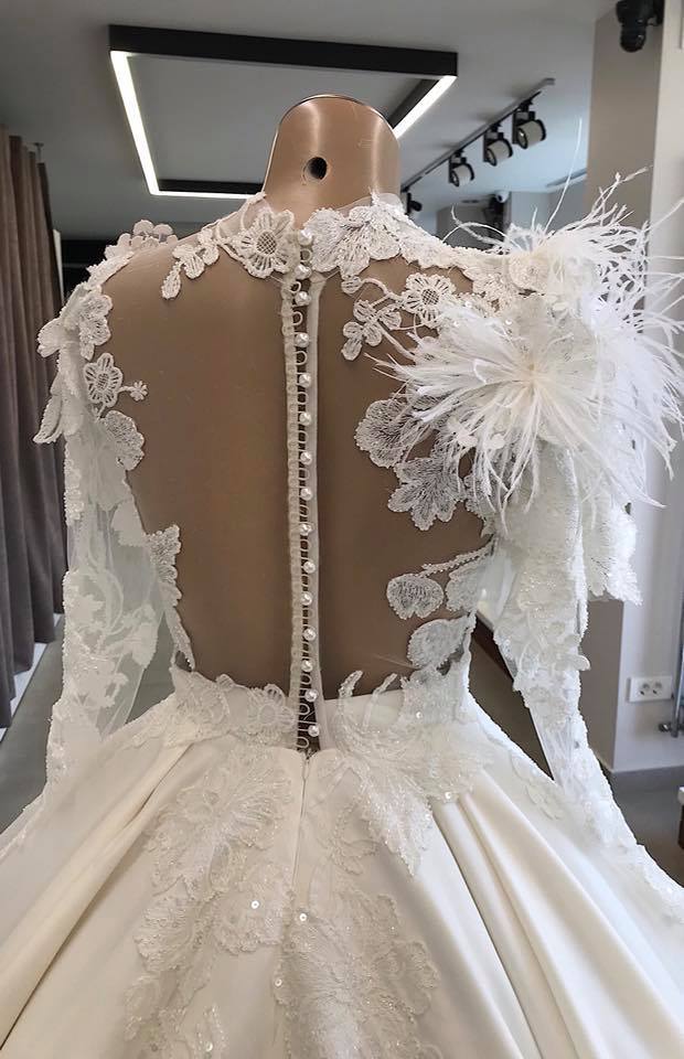 Modern Brautkleid Mit Ärmel | Prinzessin Hochzeitskleid Mit Federn