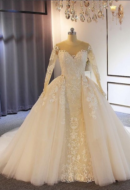 Elegante Brautkleider mit Ärmel | A Linie Hochzeitskleider Mit Spitze