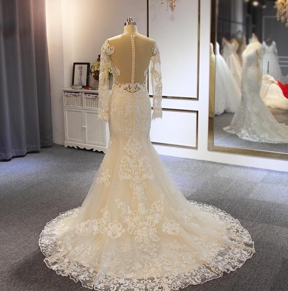 Elegante Brautkleider mit Ärmel | A Linie Hochzeitskleider Mit Spitze