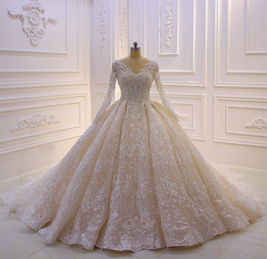 Designer Brautkleider Luxus | Spitze Hochzeitskleider mit Ärmel