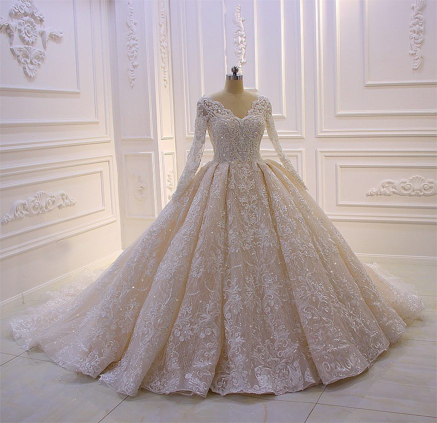 Designer Brautkleider Luxus | Spitze Hochzeitskleider mit Ärmel