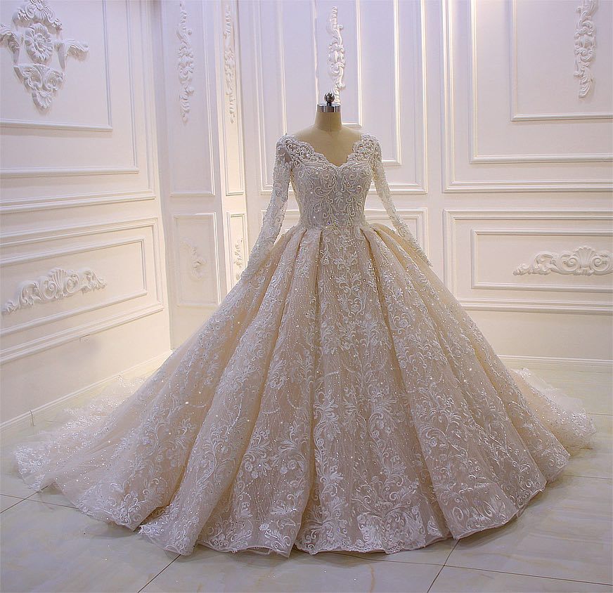 Designer Brautkleider Luxus | Spitze Hochzeitskleider mit Ärmel