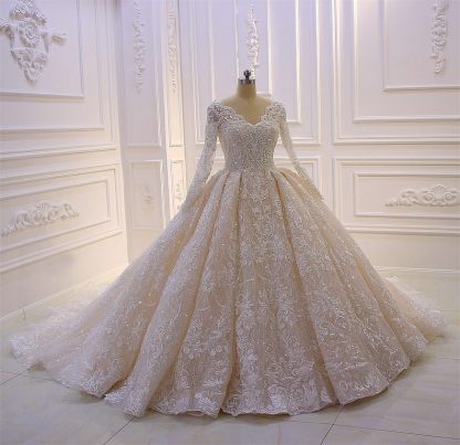 Designer Brautkleider Luxus | Spitze Hochzeitskleider mit Ärmel