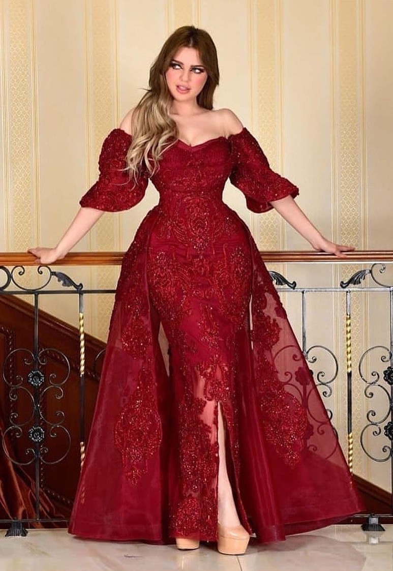 Designer Abendkleider Mit Ärmel | Rote Abiballkleider Mit Spitze