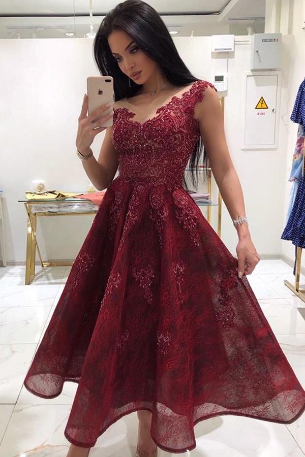 Designer Rote Cocktailkleider Online | Spitze Abendkleider Kurz Kaufen
