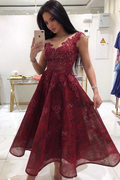 Designer Rote Cocktailkleider Online | Spitze Abendkleider Kurz Kaufen