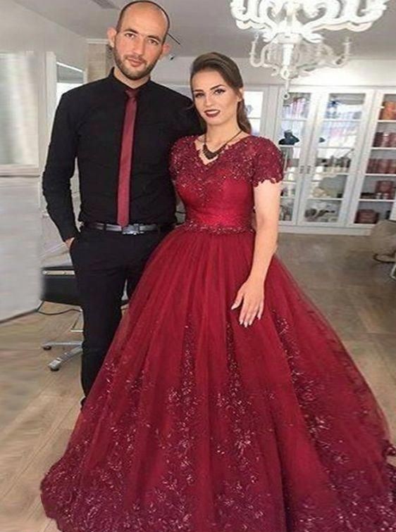 Modern Prinzessin Brautkleider Weinrot | Spitze Hochzeitskleider Günstig Online