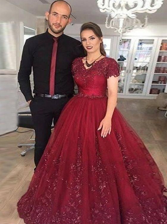 Modern Prinzessin Brautkleider Weinrot | Spitze Hochzeitskleider Günstig Online