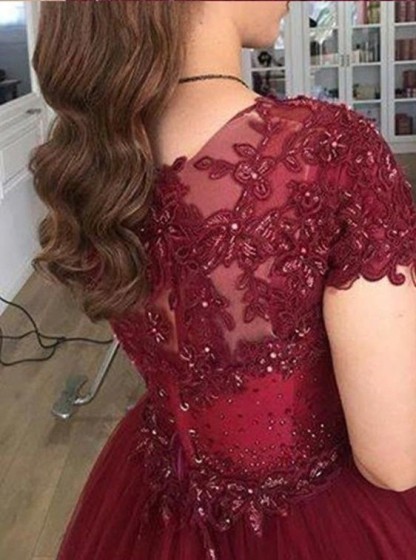 Modern Prinzessin Brautkleider Weinrot | Spitze Hochzeitskleider Günstig Online