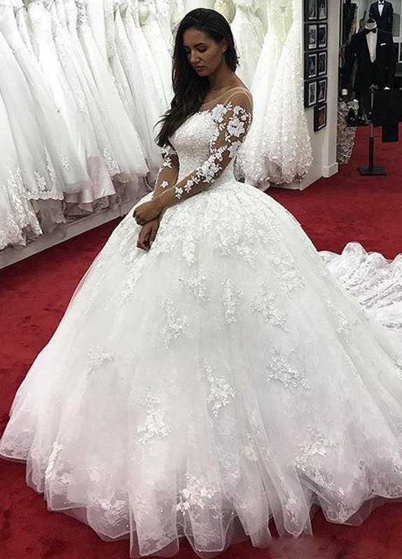 Fashion Brautkleider Mit Ärmel | Günstige Hochzeitskleider Spitze Prinzessin