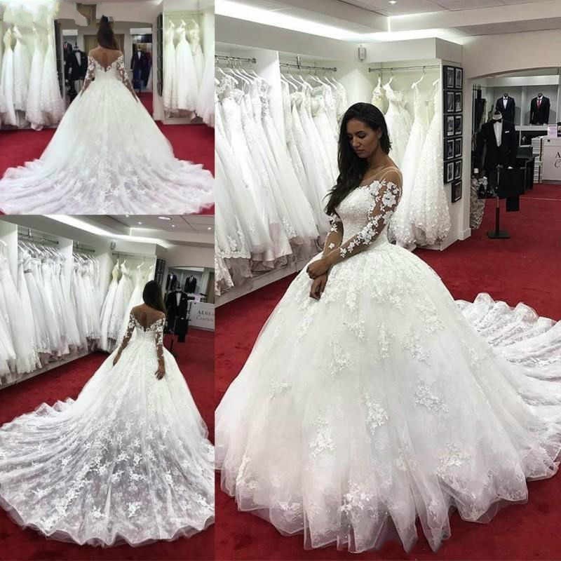 Fashion Brautkleider Mit Ärmel | Günstige Hochzeitskleider Spitze Prinzessin