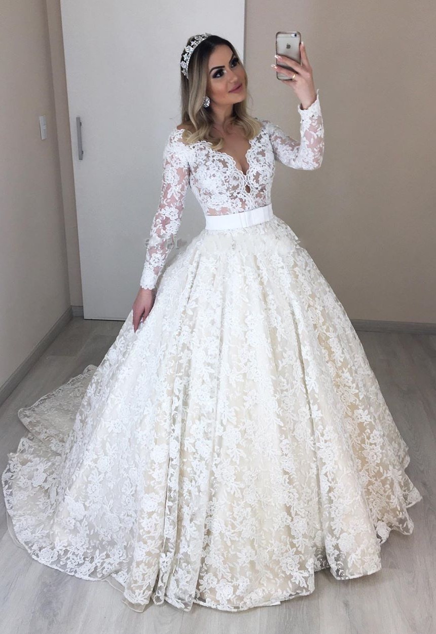 Modern Bruatkleider mit Ärmel | Spitze Hochzeitskleider Günstig Online