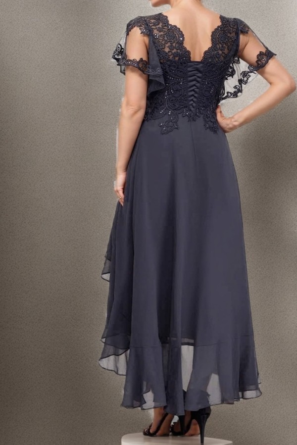 Graue Brautmutterkleider Kurz Chiffon Kleider Für Brautmutter mit Spitze-babyonlinedressde