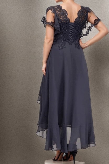 Graue Brautmutterkleider Kurz Chiffon Kleider Für Brautmutter mit Spitze-babyonlinedressde