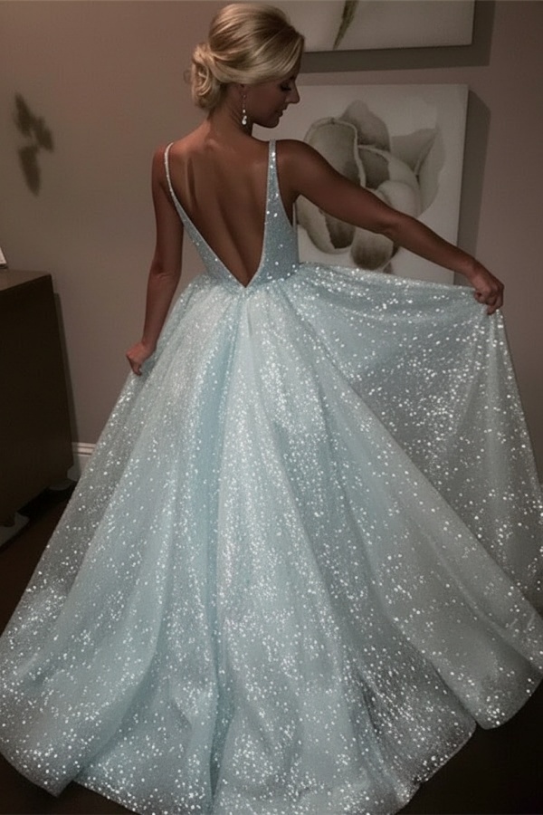 Elegante Abendkleider Lang Weiß Pailletten A Line Abiballkleider Günstig Online