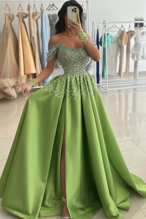 Günstige Abendkleider Lang Grün Ballkleider Abiballkleider mit Glitzer