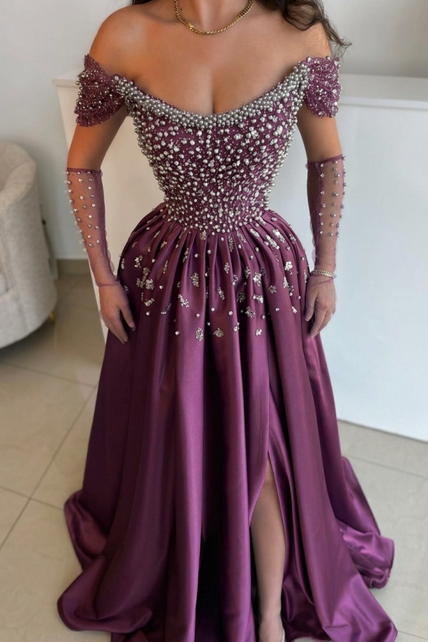 Luxus Abendkleider Lang Dusty Blau | Abiballkleider mit Glitzer