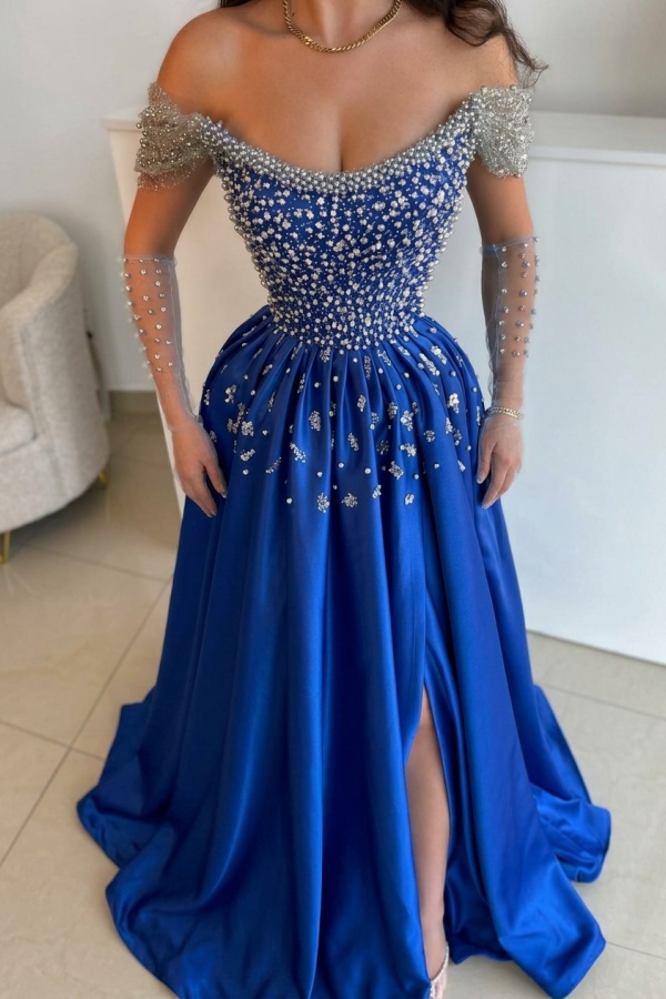 Luxus Abendkleider Lang Dusty Blau | Abiballkleider mit Glitzer