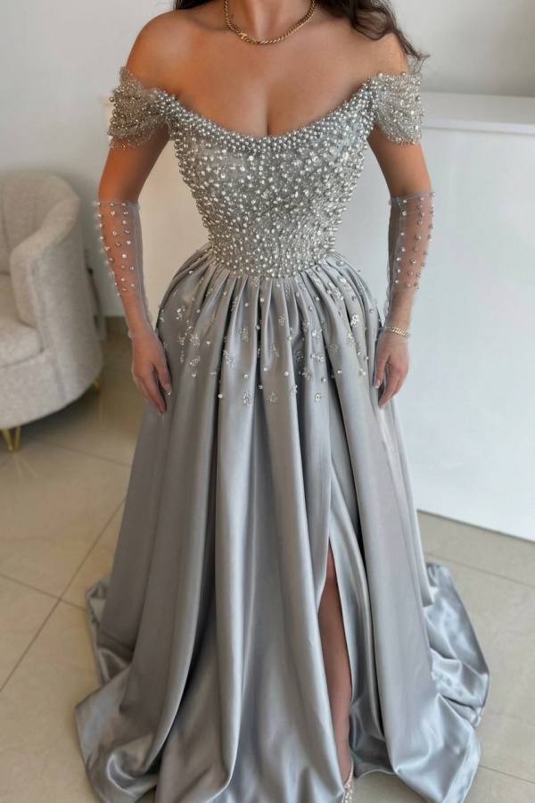 Luxus Abendkleider Lang Dusty Blau | Abiballkleider mit Glitzer