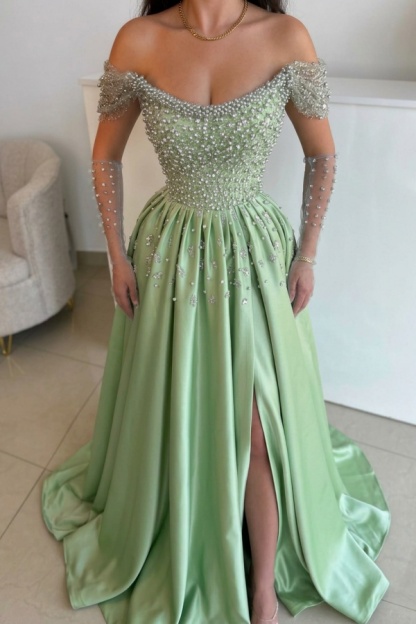 Luxus Abendkleider Lang Dusty Blau | Abiballkleider mit Glitzer