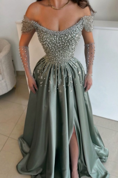 Luxus Abendkleider Lang Dusty Blau | Abiballkleider mit Glitzer