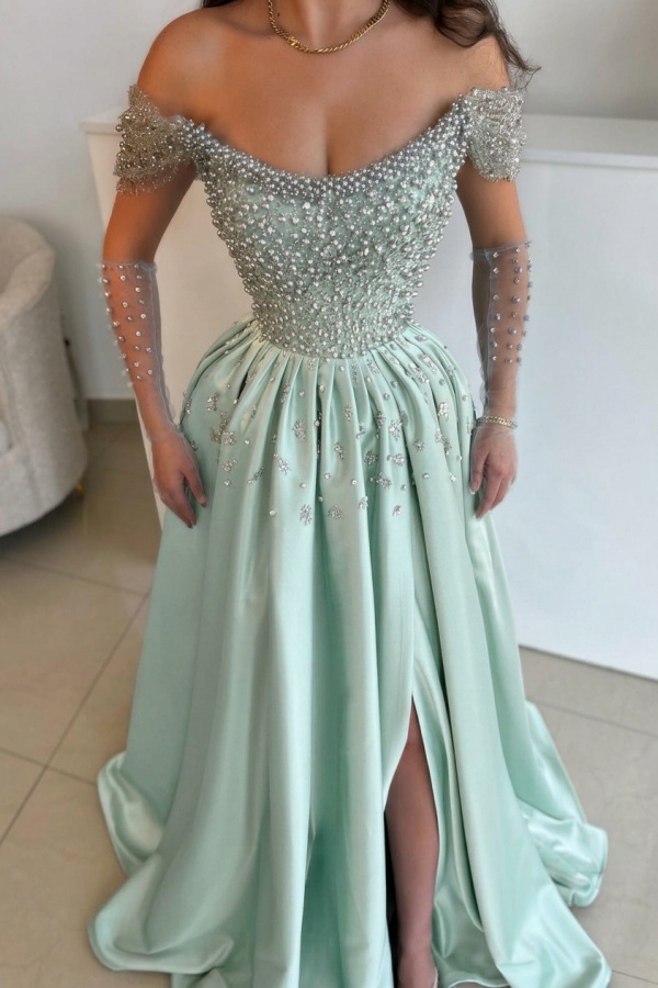 Luxus Abendkleider Lang Dusty Blau | Abiballkleider mit Glitzer
