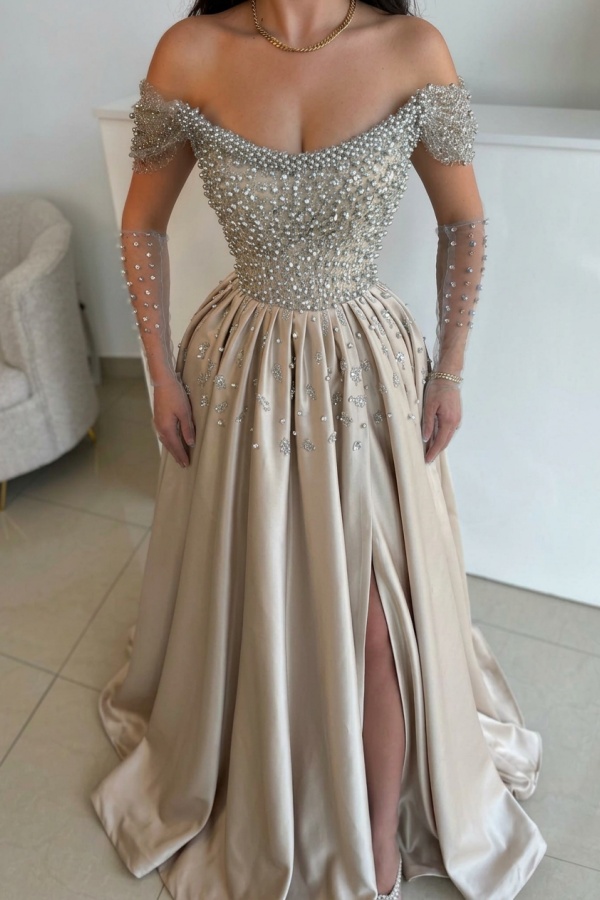 Luxus Abendkleider Lang Dusty Blau | Abiballkleider mit Glitzer