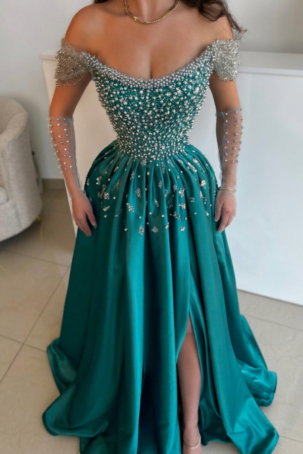 Luxus Abendkleider Lang Dusty Blau | Abiballkleider mit Glitzer