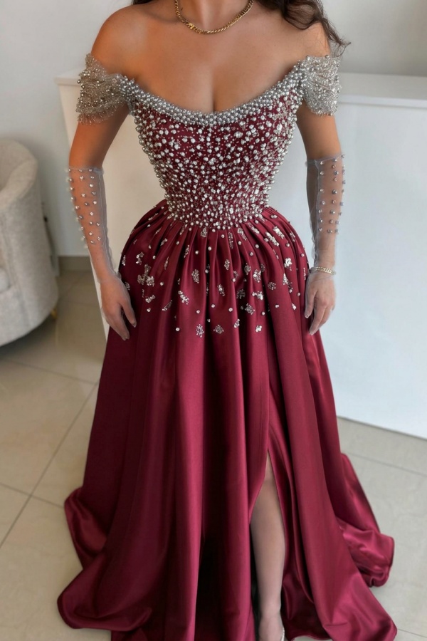 Luxus Abendkleider Lang Dusty Blau | Abiballkleider mit Glitzer