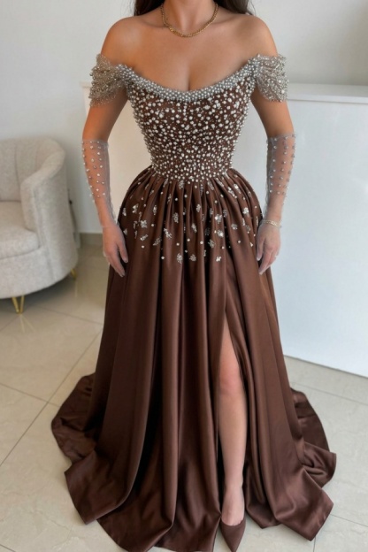 Luxus Abendkleider Lang Dusty Blau | Abiballkleider mit Glitzer