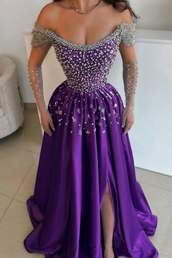 Luxus Abendkleider Lang Dusty Blau | Abiballkleider mit Glitzer