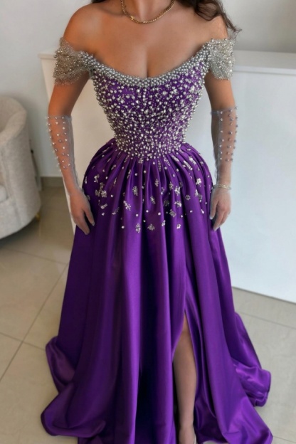 Luxus Abendkleider Lang Dusty Blau | Abiballkleider mit Glitzer