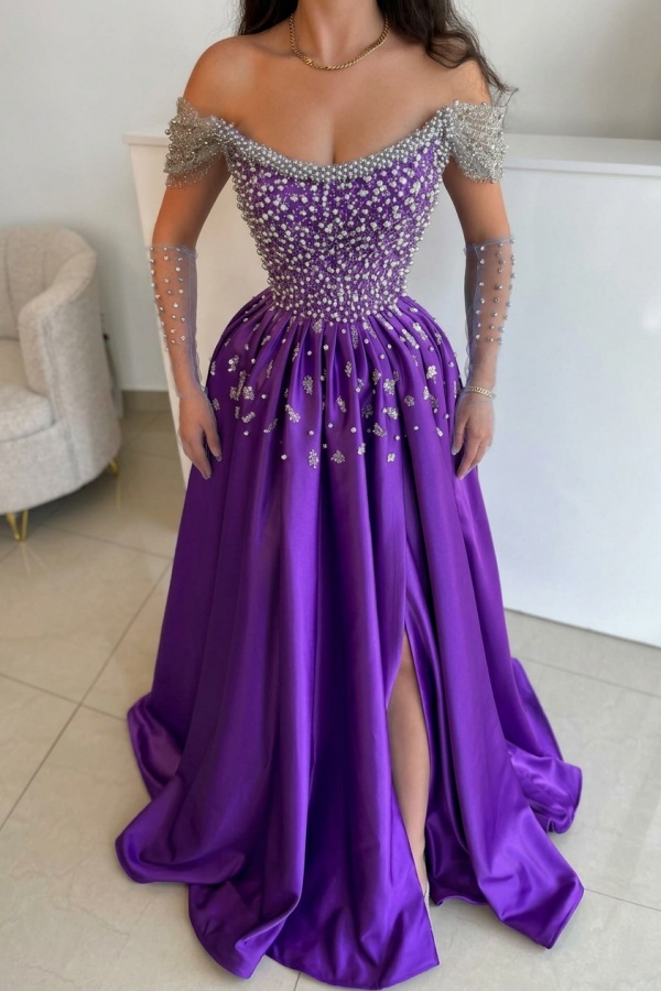Luxus Abendkleider Lang Dusty Blau | Abiballkleider mit Glitzer