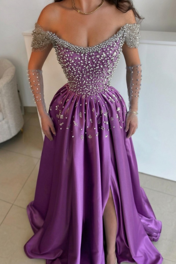 Luxus Abendkleider Lang Dusty Blau | Abiballkleider mit Glitzer