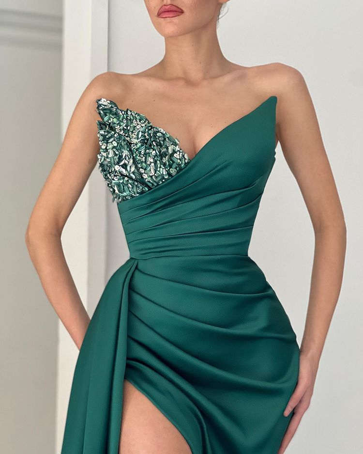 Elegante Abendkleider Lang Grün | Abiballkleider mit Glitzer