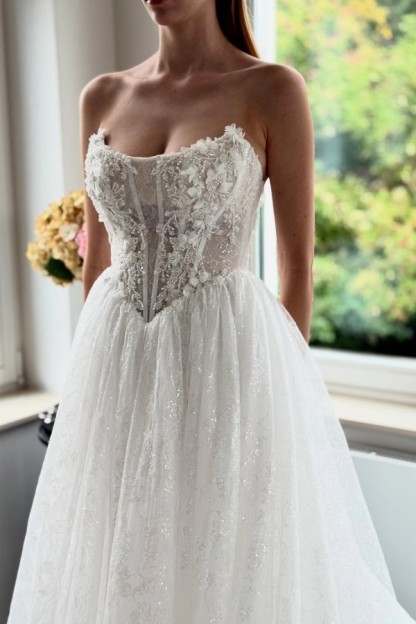 Wunderschöne Hochzeitskleider A Linie Glitzer Brautkleider Spitze