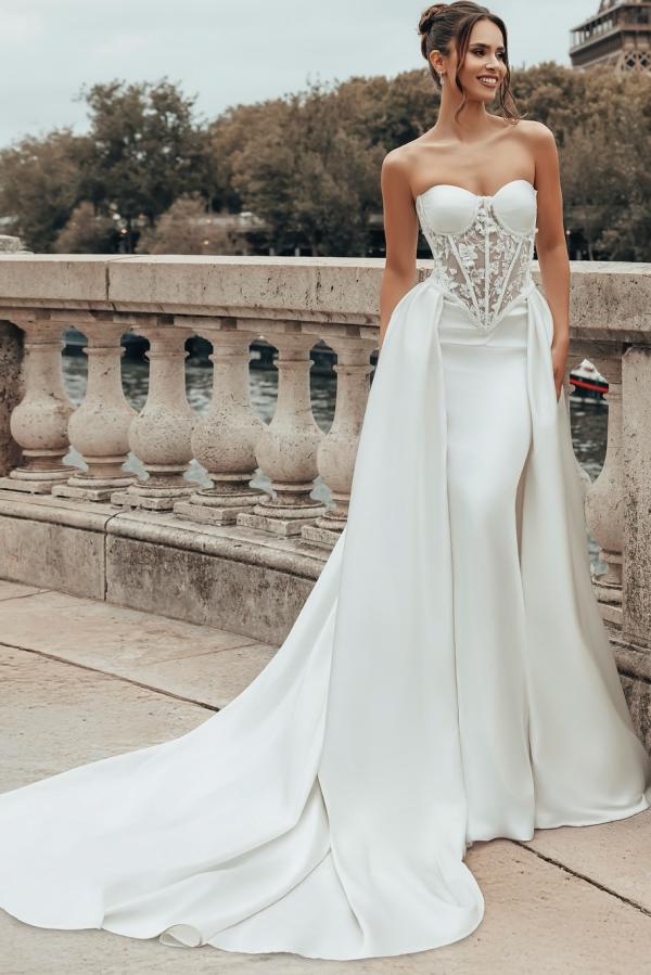 Schlichte Brautkleider A Linie Satin Hochzeitskleider mit Spitze Online-babyonlinedressde