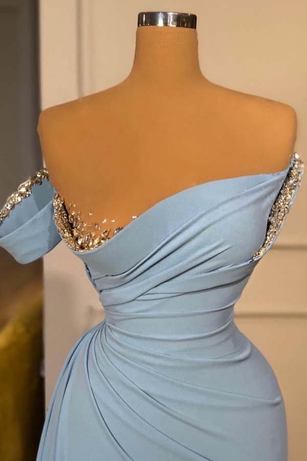 Blaue Abendkleider Lang Chiffon Ballkleider mit Glitzer