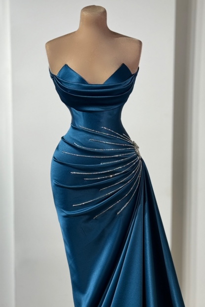 Elegante Abendkleider lang Blau Abiballkleider Ballkleider Online